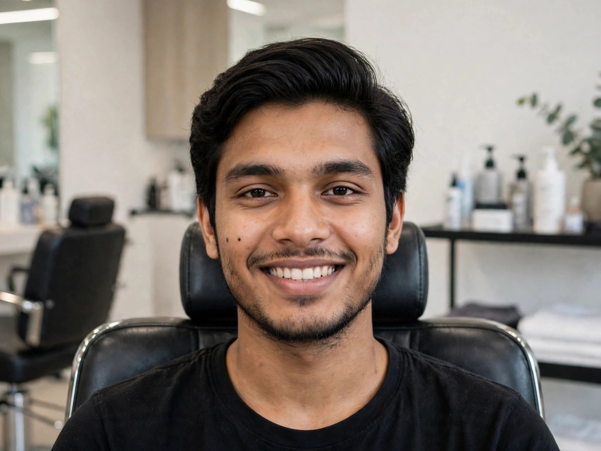 Same man sharp and confident after haircut and beard styling